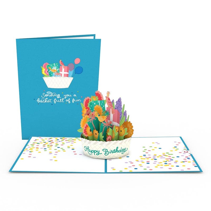 Lovepop بطاقة عيد ميلاد لوف بوب - بطاقة ثلاثية الأبعاد مزهرة للتهنئة بعيد الميلاد للأولاد والبنات والرجال والنساء - مليئة بالمرح - بطاقة سلة طيور بحجم 5" x 7" - بطاقة ملاحظة فارغة وظرف متضمن - Image 2